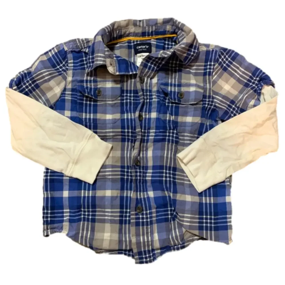 Carter’s Blue Gray White Plaid Button Down Shirt Size 3T